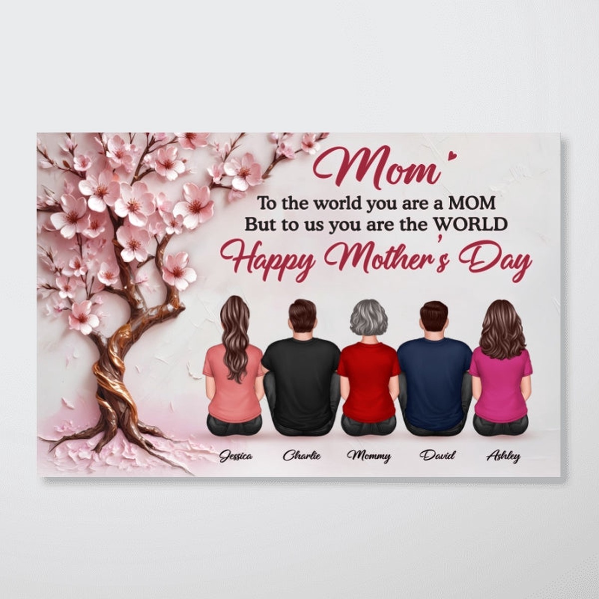 3D Effect Blossom Tree MOM To Us You Are The World Personalized Poster, Gift For Mom - 12"x8"