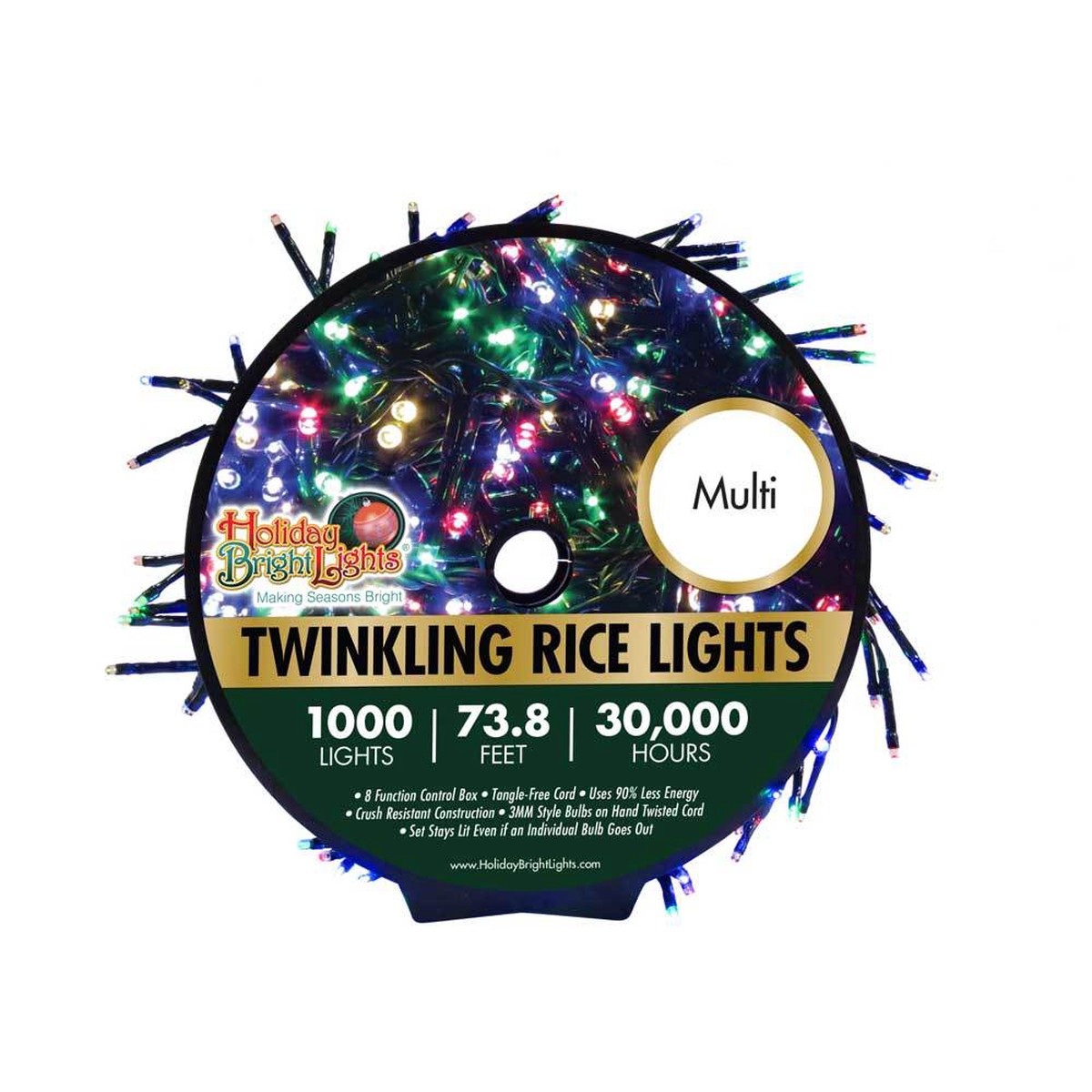 1,000 Twinkling LED Compact Rice Christmas Lights on a Reel - Multi-Colored