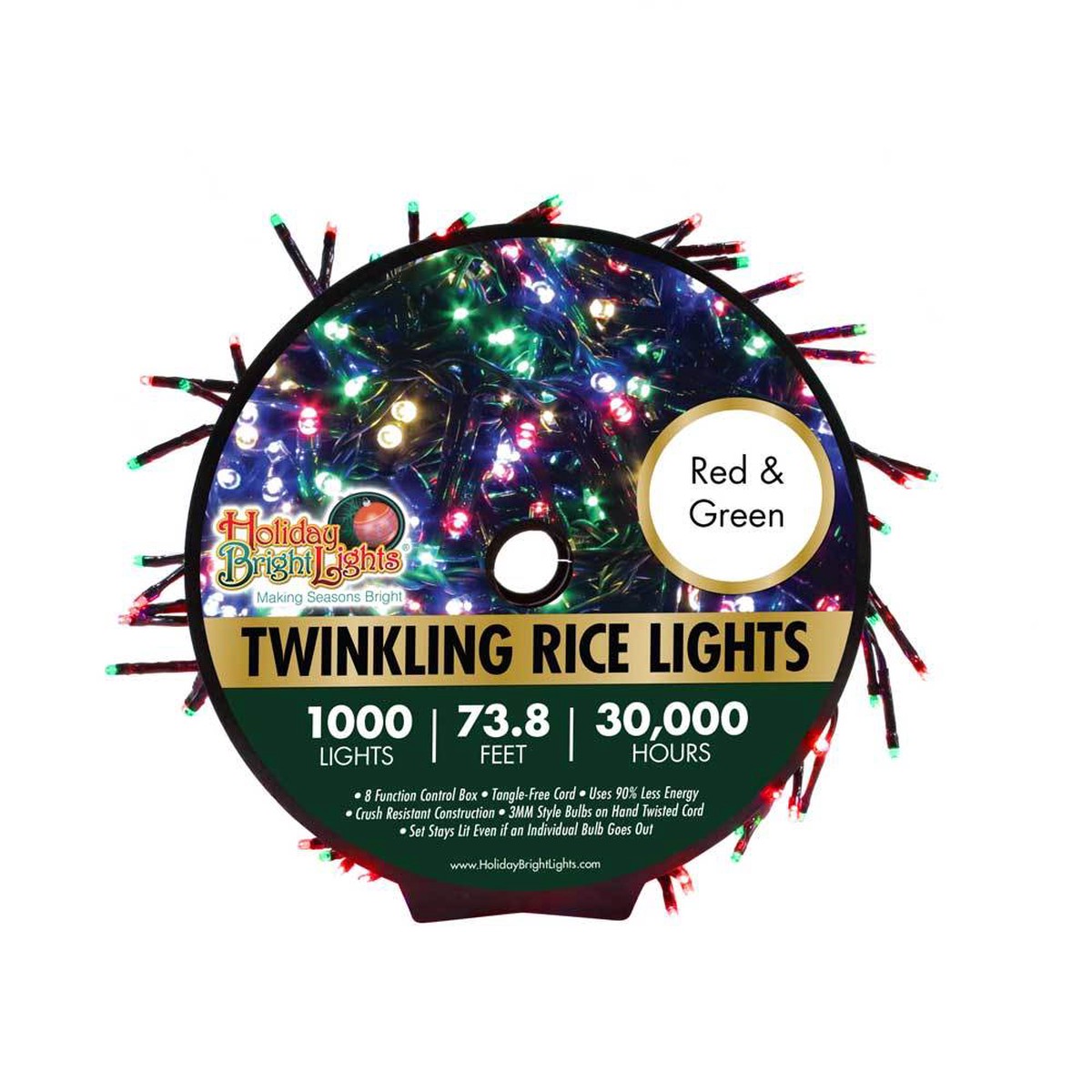 1,000 Twinkling LED Compact Rice Christmas Lights on a Reel - Red & Green
