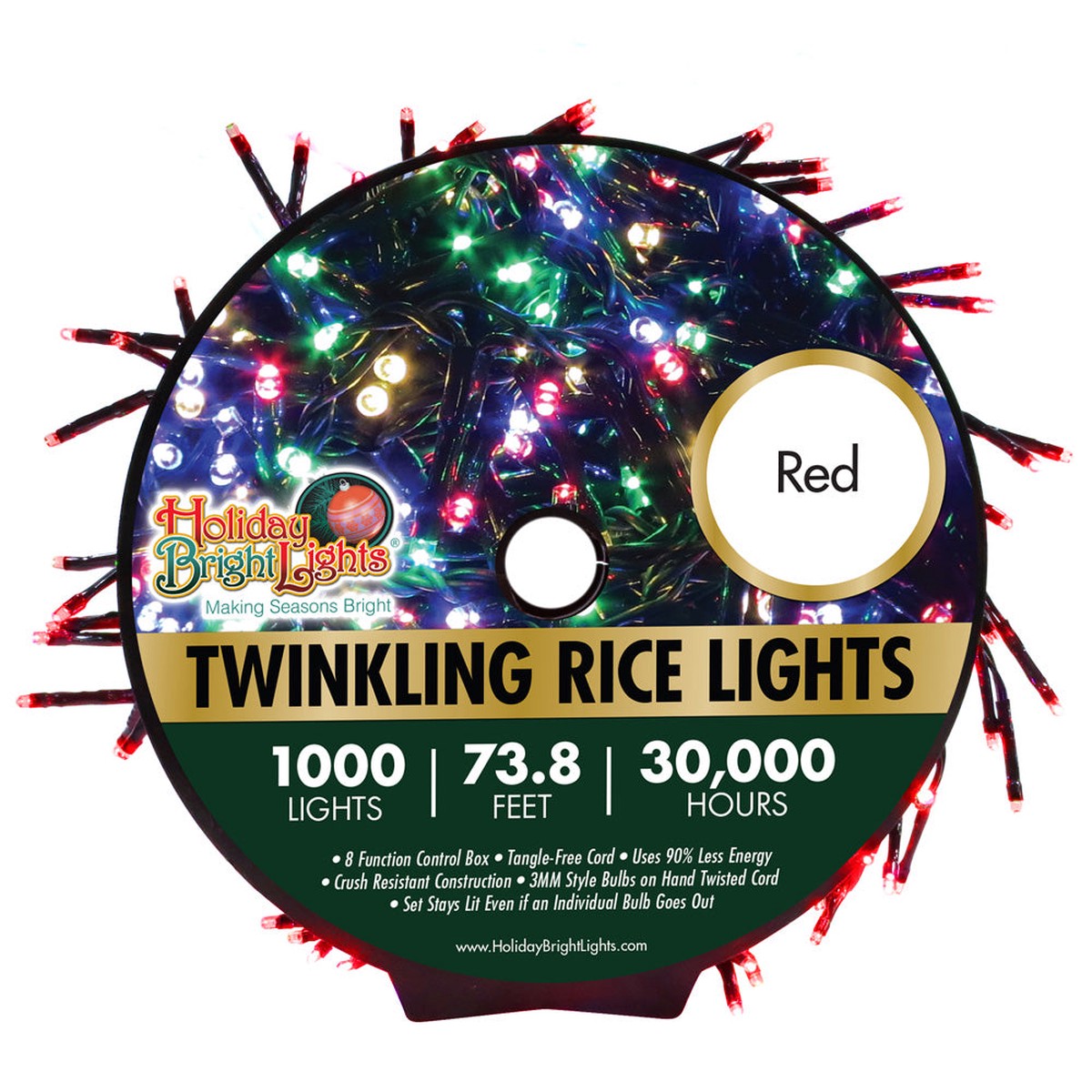 1,000 Twinkling LED Compact Rice Christmas Lights on a Reel - Red