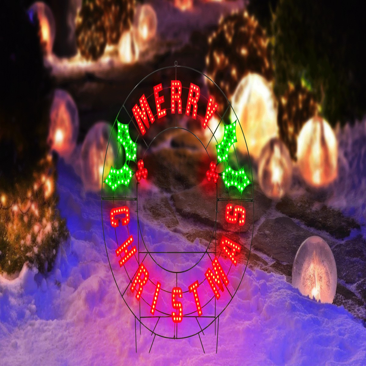 40" Merry Christmas LED Yard Wreath