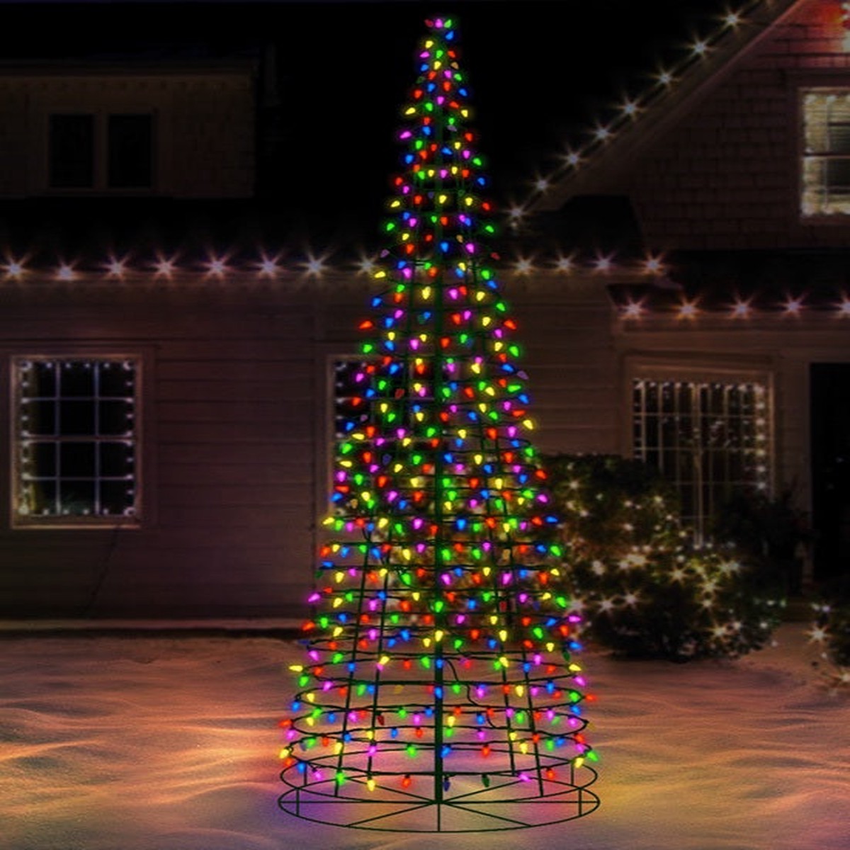 Wire Cone Tree Outdoor Decoration with Multi Twinkling C5 LED Lights - 8 ft. Tree with 430 Lights