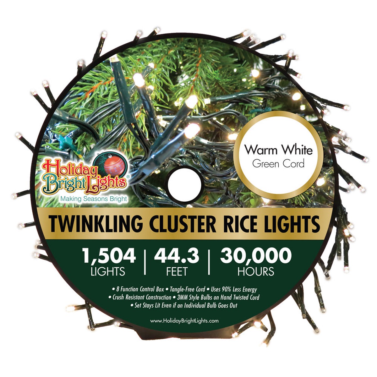 1,504 LED Twinkling Cluster Rice Christmas Lights - Warm White