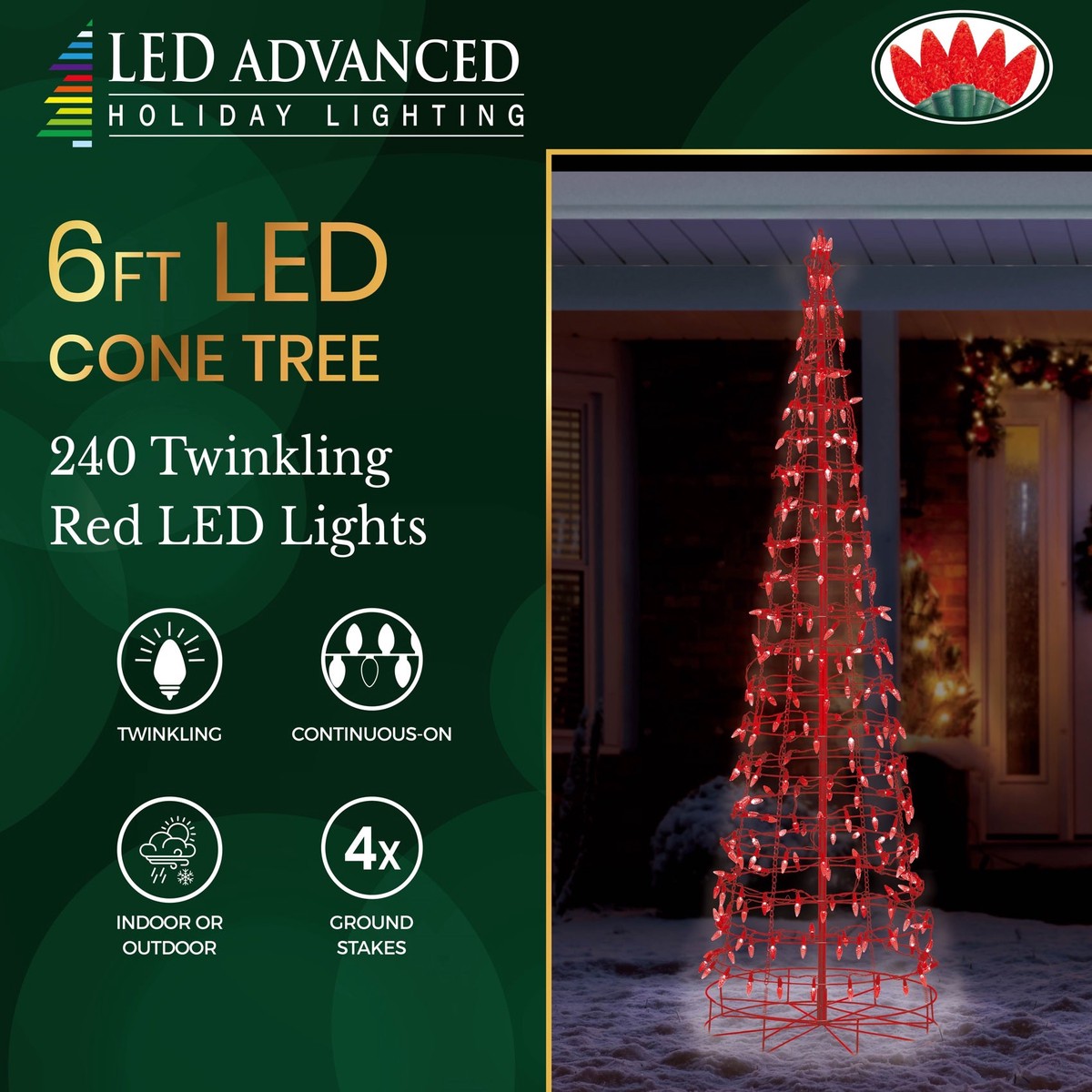 Wire Cone Tree Outdoor Decoration with Red Twinkling LED Lights - 6 ft. Tree with 240 Lights