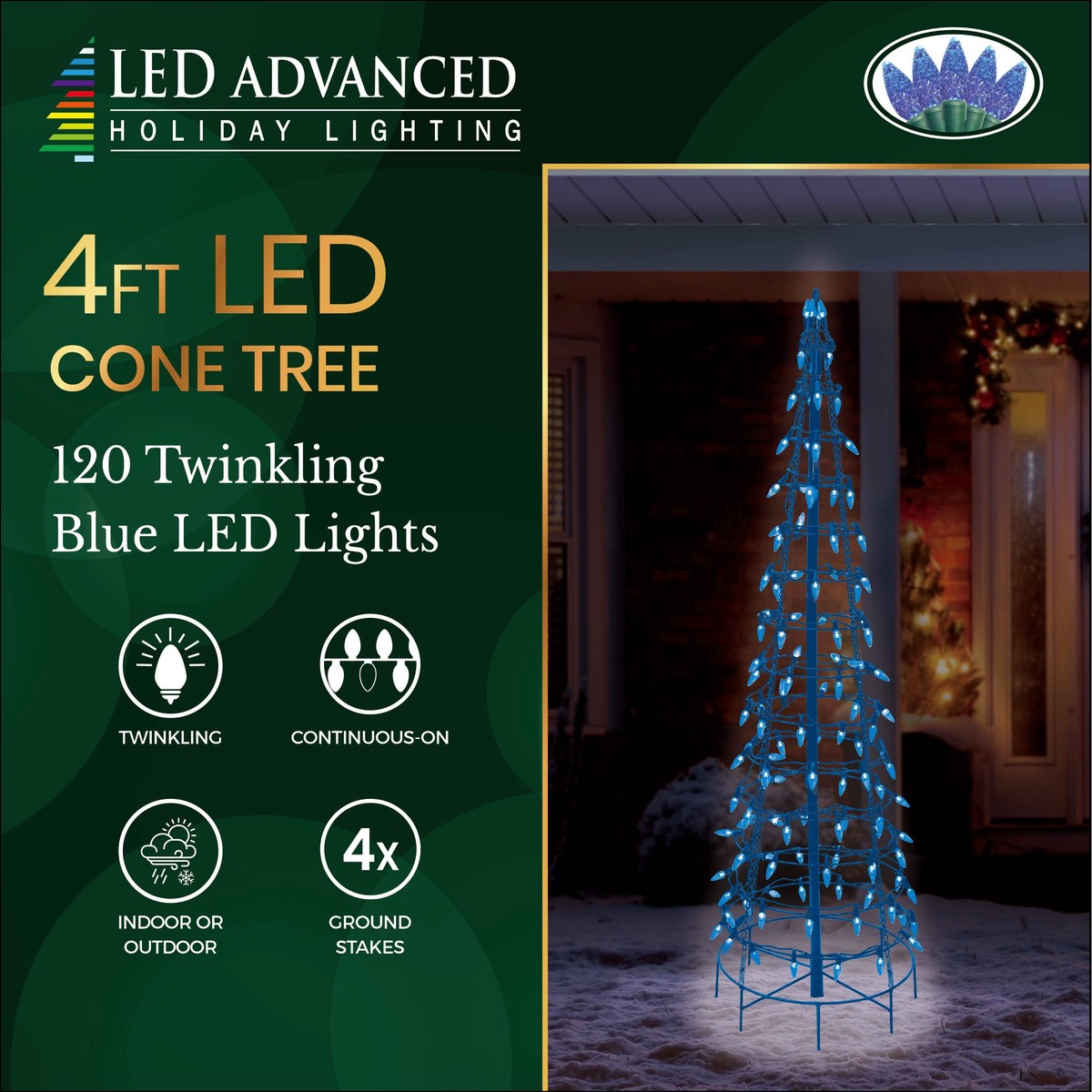 Wire Cone Tree Outdoor Decoration with Blue Twinkling LED Lights - 4 ft. Tree with 120 Lights
