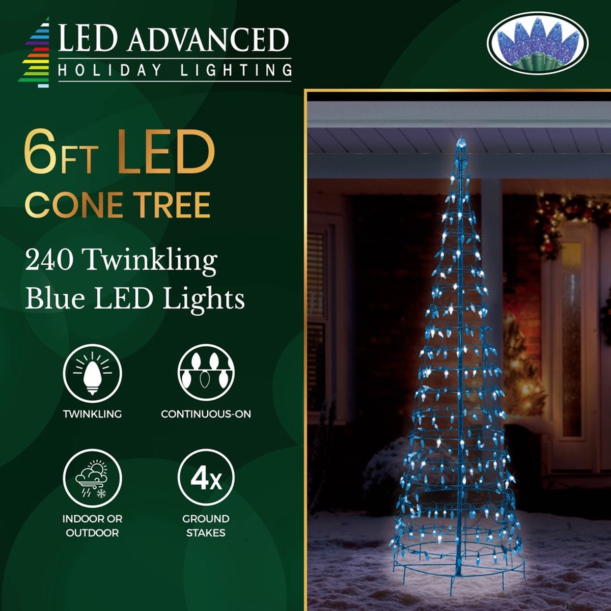 Wire Cone Tree Outdoor Decoration with Blue Twinkling LED Lights - 6 ft. Tree with 240 Lights