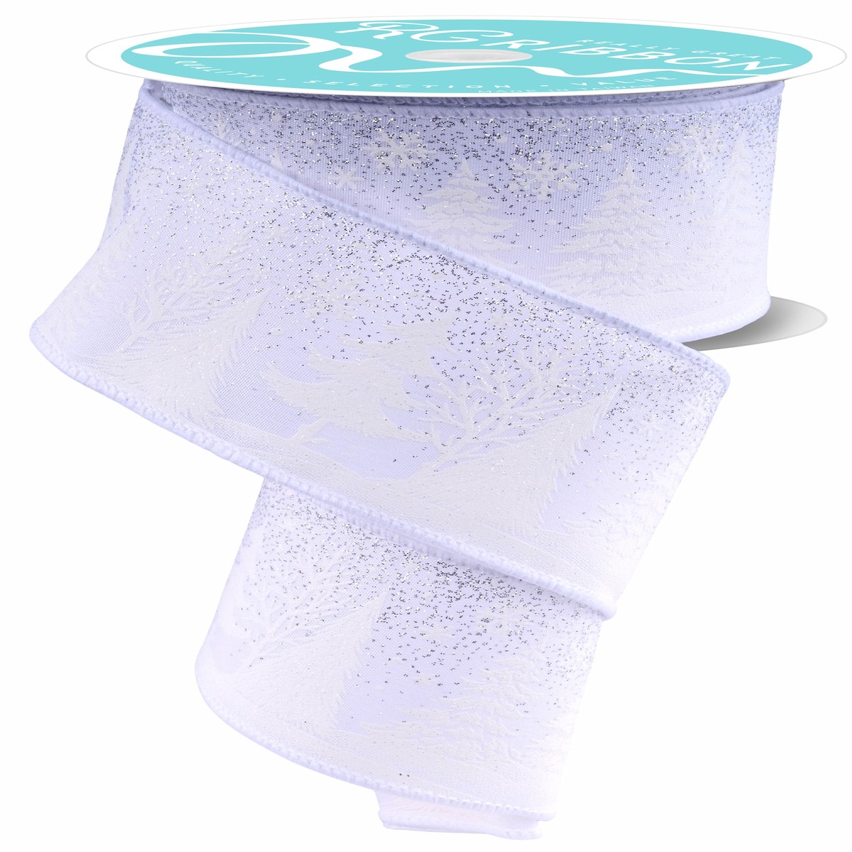 10 Yards of Glitter Tree & Snowflake Scene Ribbon