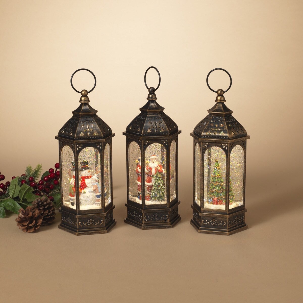11" Battery-Operated Musical Spinning Water Globe Lantern with Holiday Figurine